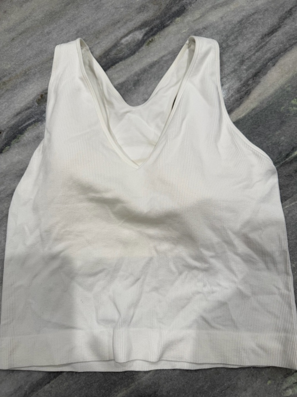 White Ribbed V-Neck Tank Top
